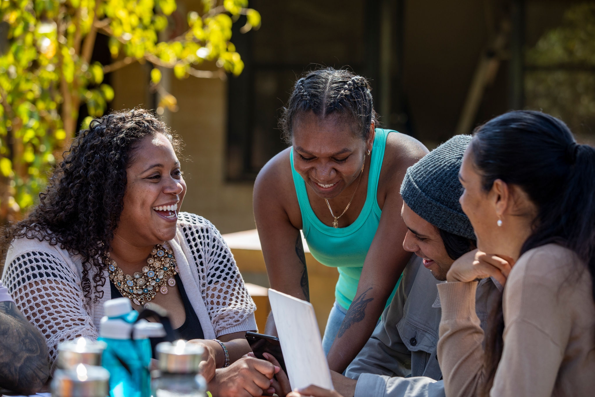 Young students together outdoors in the sun in Australia