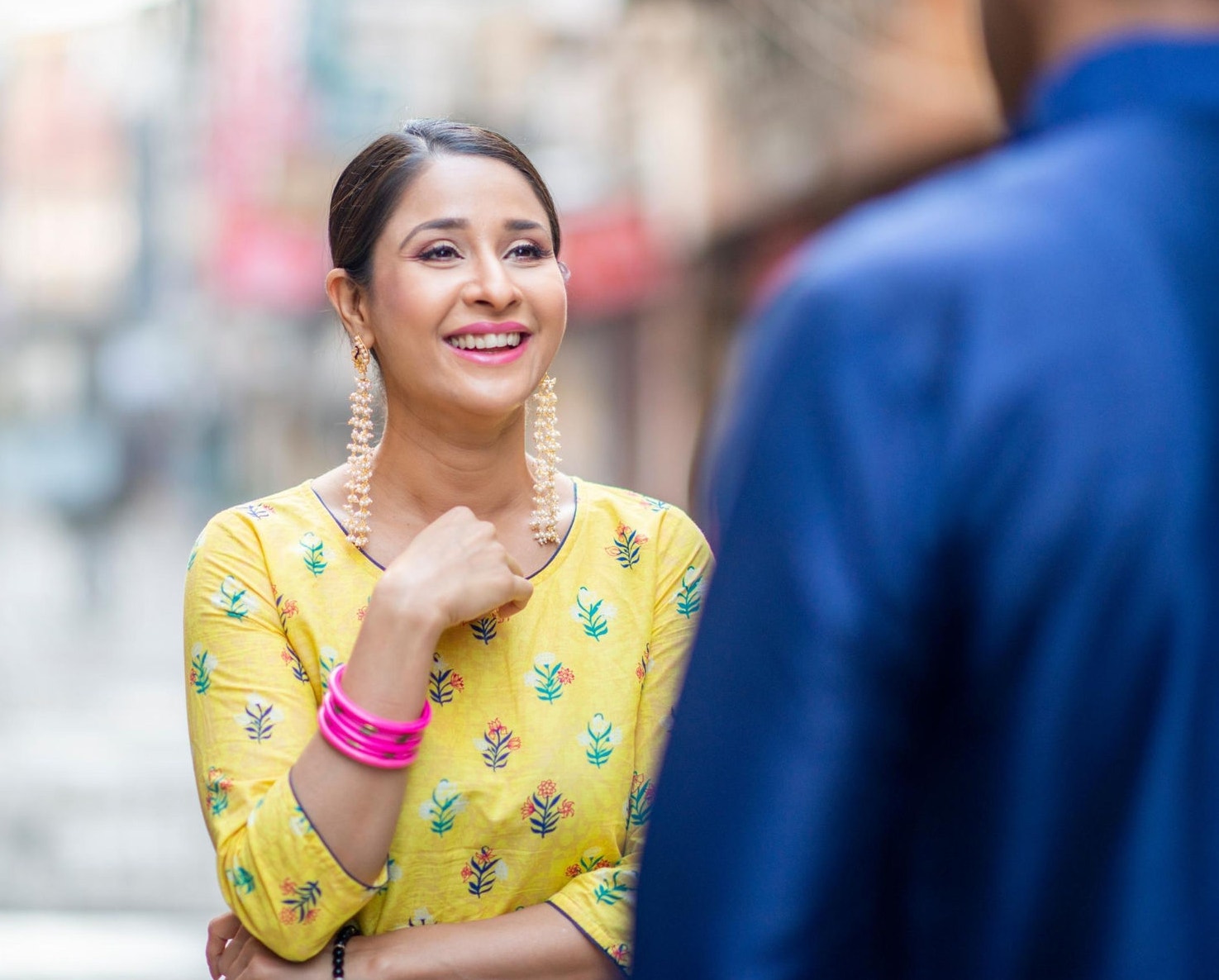 Happy lady on the street