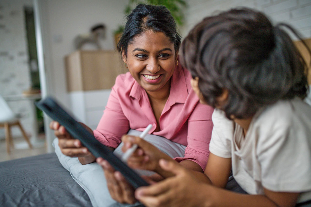 Mother and son on tablet 