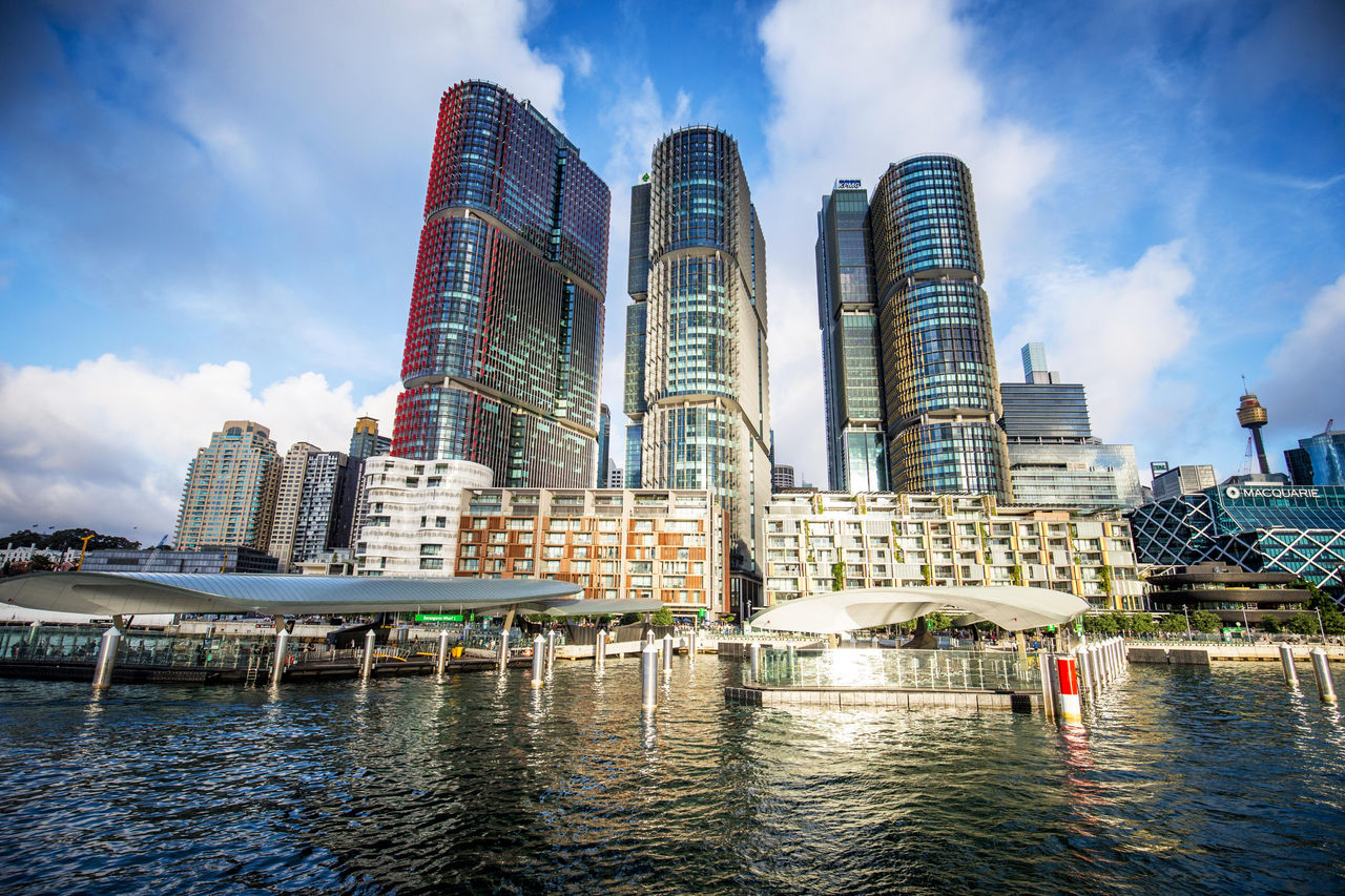 Circular Quay on Sydney Harbour with large office skyscrapers