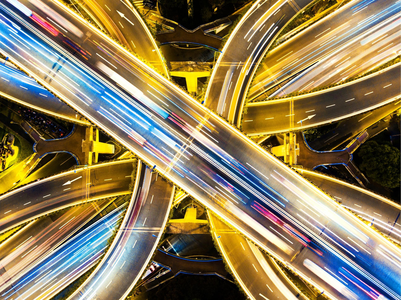 Abstract image of a busy highway at night